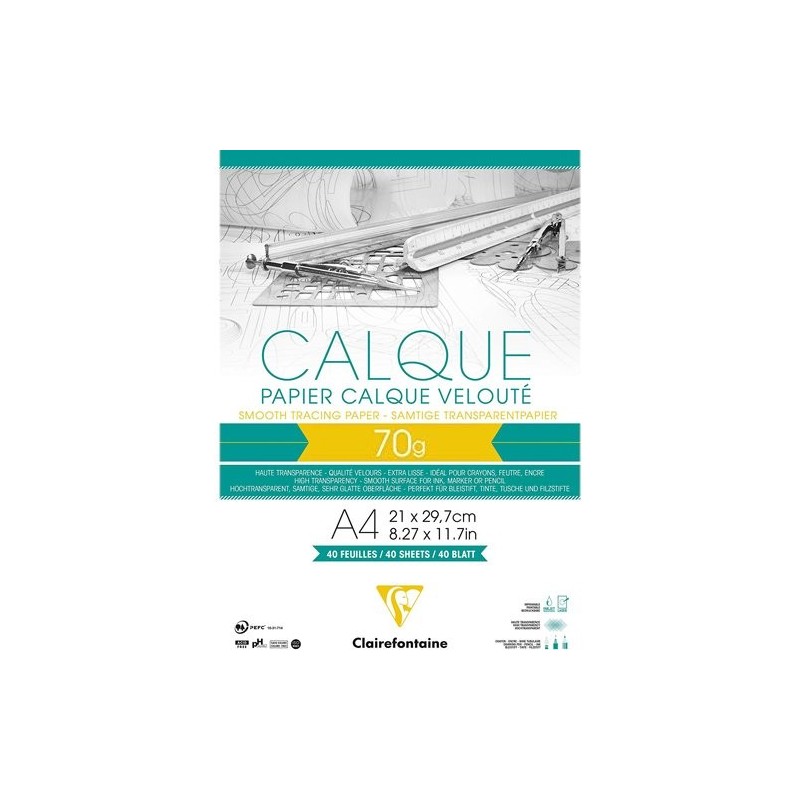 Material Bellas Artes – pintura-y-dibujo - Bloc de Papel Vegetal A4, 70 gr. 50 h. Clairefontaine ** | totenart.com