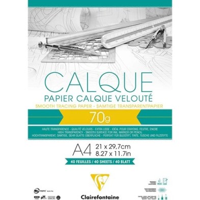Material Bellas Artes – pintura-y-dibujo - Bloc de Papel Vegetal A4, 70 gr. 50 h. Clairefontaine ** | totenart.com