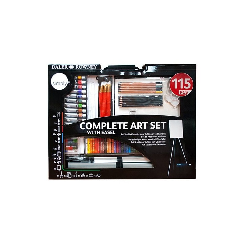 Material Bellas Artes - Pintura - Set completo 115 piezas con caballete, Simply, Daler Rowney | totenart.com