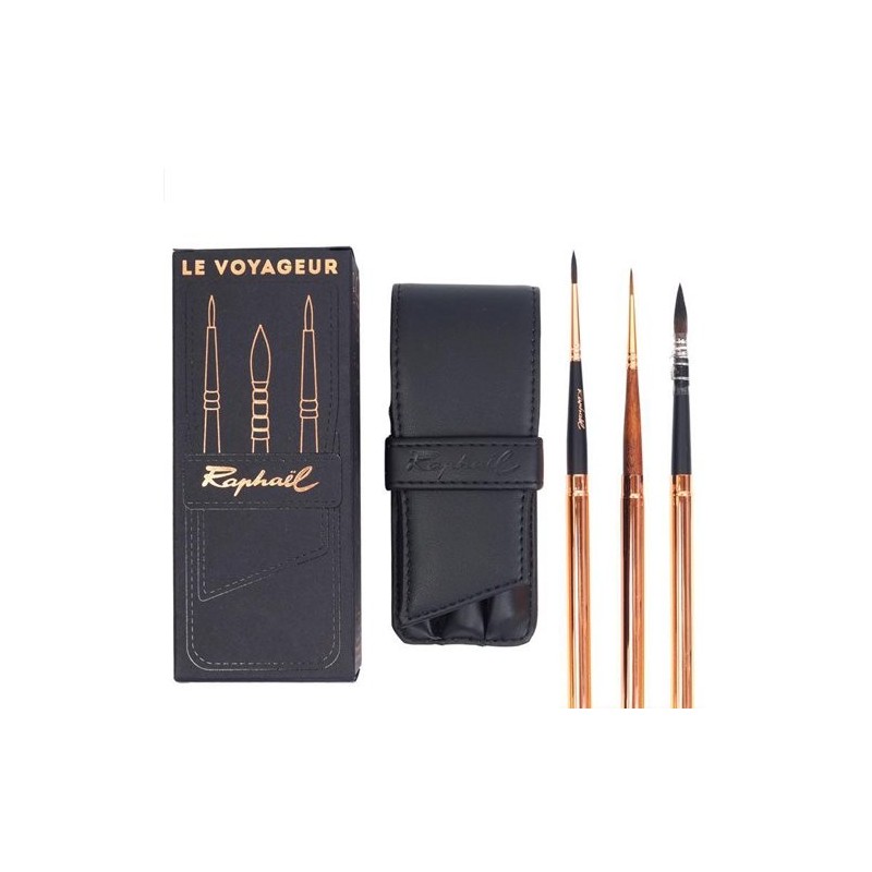 Material Bellas Artes - Pintura - Set 3 pinceles de viaje Raphael con estuche imitación cuero | totenart.com