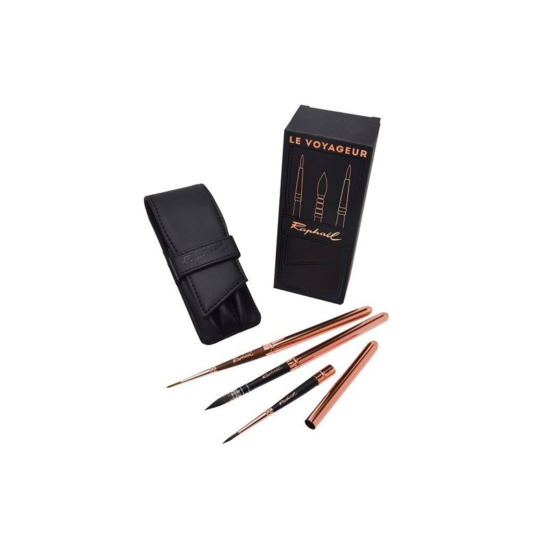 Material Bellas Artes - Pintura - Set 3 pinceles de viaje Raphael con estuche imitación cuero | totenart.com