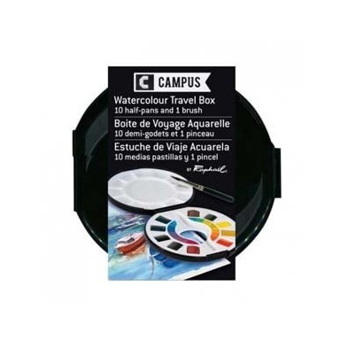 Material Bellas Artes – pintura-y-dibujo - Caja acuarelas de viaje Raphaël Campus, 10 1/2 godets y pincel. ** | totenart.com