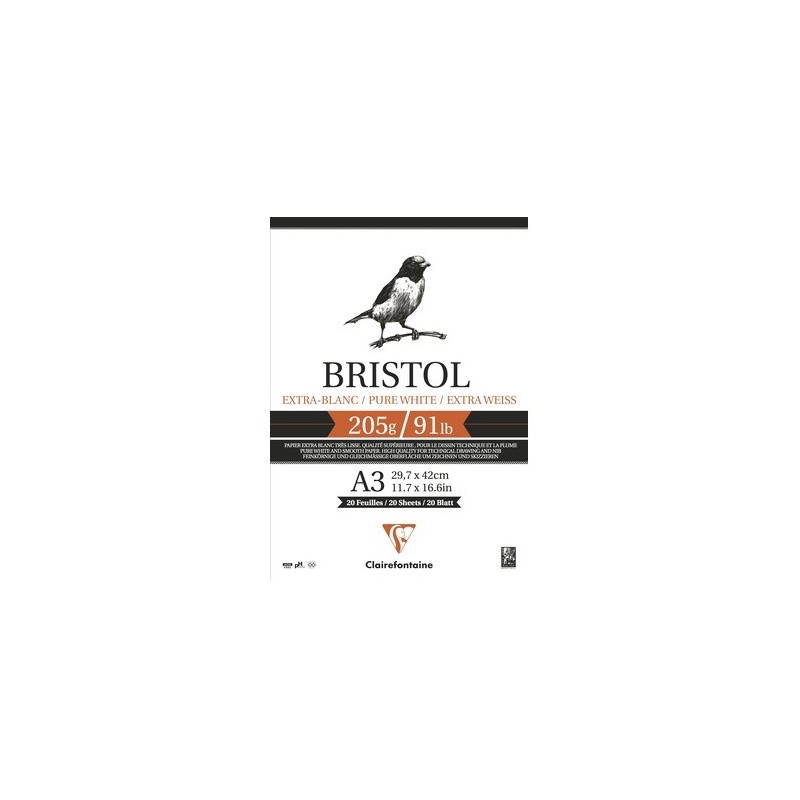 Material Bellas Artes – pintura-y-dibujo - Bloc Bristol Extrablanco A3, 205 gr., 20 h. Clairefontaine ** | totenart.com