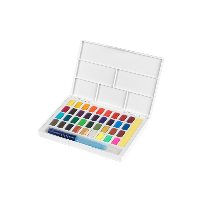 Material Bellas Artes – pintura-y-dibujo - Estuche acuarelas Faber-Castell, 36 pastillas y pincel rellenable | totenart.com