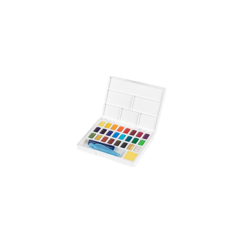 Material Bellas Artes – pintura-y-dibujo - Estuche acuarelas Faber-Castell, 24 pastillas y pincel rellenable | totenart.com