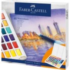 Material Bellas Artes – pintura-y-dibujo - Estuche acuarelas Faber-Castell, 48 pastillas y pincel rellenable | totenart.com