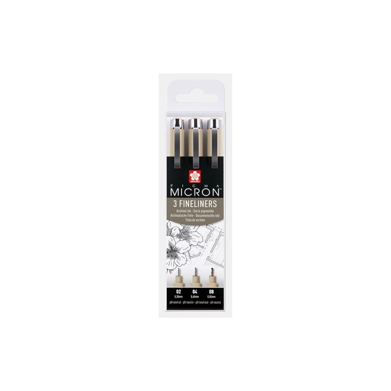 Set 3 rotuladores negros Pigma Micron Sakura (02, 04 y 08) - totenart.com
