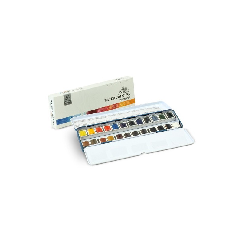 Material Bellas Artes - Pintura - Caja acuarelas de metal Phoenix, 24 1/2 godets | totenart.com