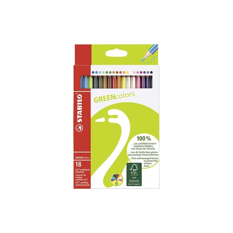 Material Bellas Artes – pintura-y-dibujo - STABILO GreenColors Caja cartón 18 lápices colores surtidos | totenart.com