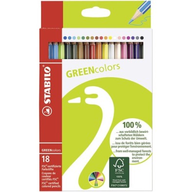 Material Bellas Artes – pintura-y-dibujo - STABILO GreenColors Caja cartón 18 lápices colores surtidos | totenart.com