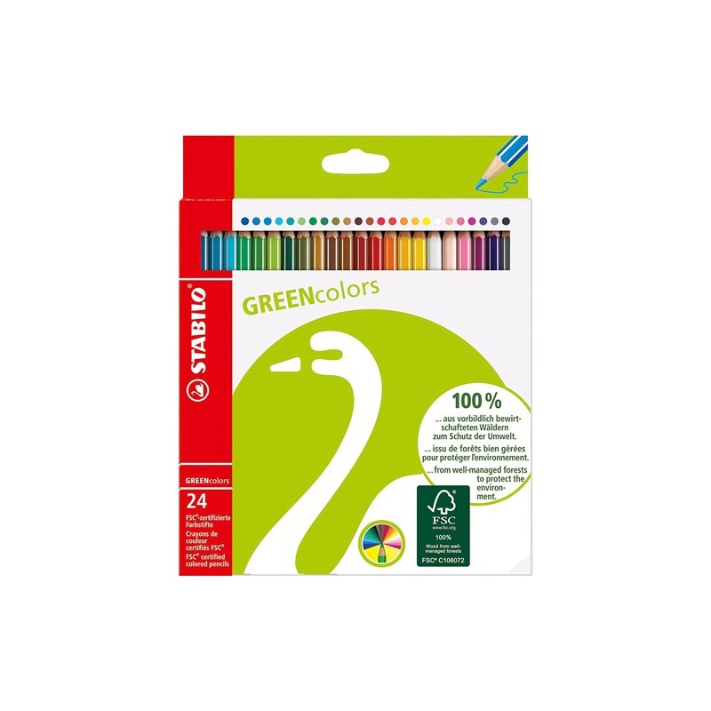Material Bellas Artes – pintura-y-dibujo - STABILO GreenColors Caja cartón 24 lápices colores surtidos | totenart.com