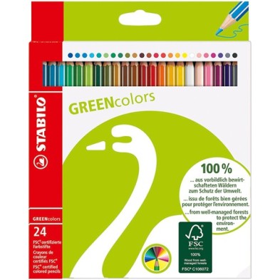 Material Bellas Artes – pintura-y-dibujo - STABILO GreenColors Caja cartón 24 lápices colores surtidos | totenart.com