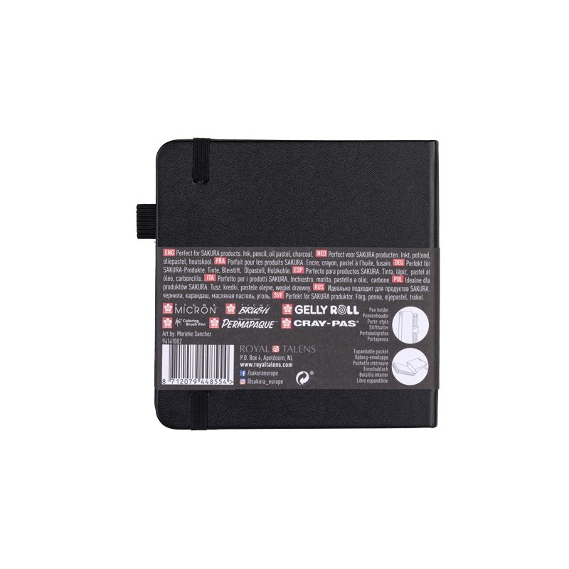 Material Bellas Artes - dibujo - Bloc Sakura hojas negras, 12x12, banda elastica, 80 h, 140 gr. | totenart.com