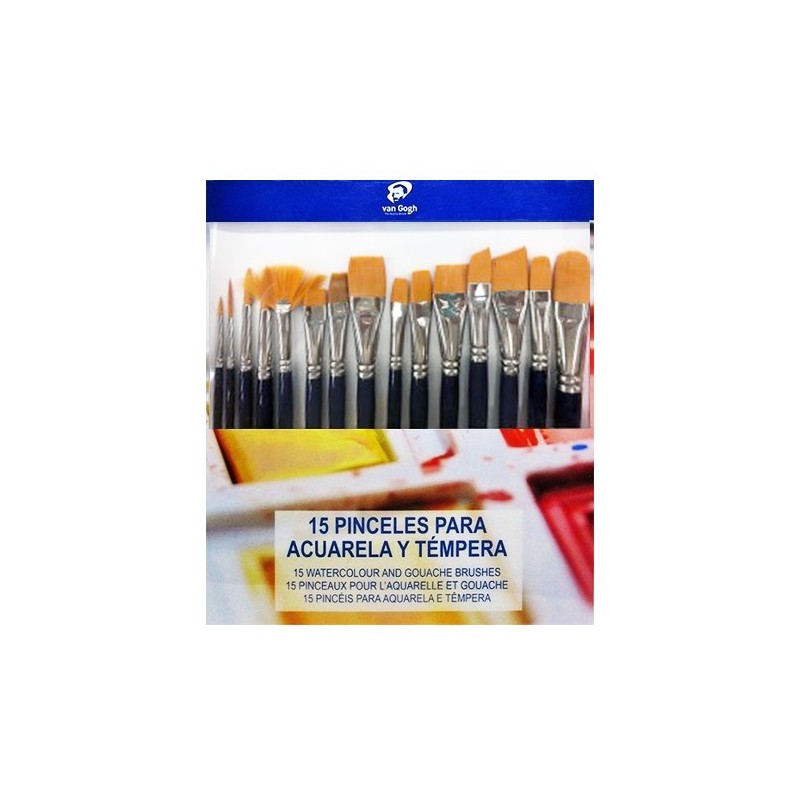 Material Bellas Artes - Pintura - Set 15 pinceles cortos para acuarela y témpera, Van Gogh | totenart.com