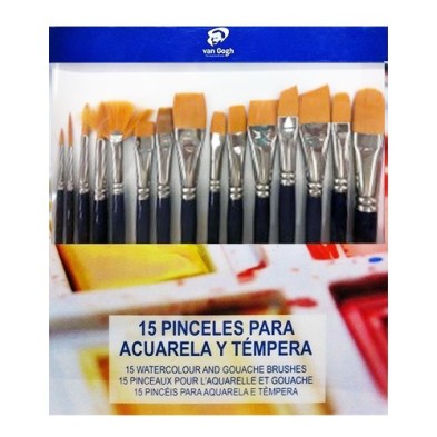 Material Bellas Artes - Pintura - Set 15 pinceles cortos para acuarela y témpera, Van Gogh | totenart.com