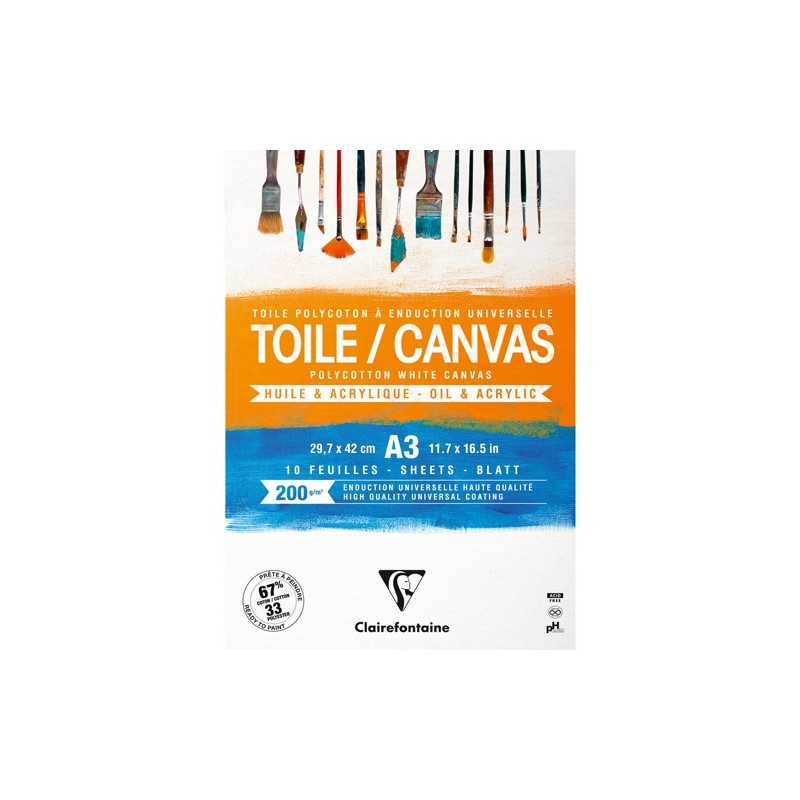 Material Bellas Artes – pintura-y-dibujo - Bloc tela imprimada para óleo y acrílico A3, 200 gr. 10 h. Clairefontaine  | totenart