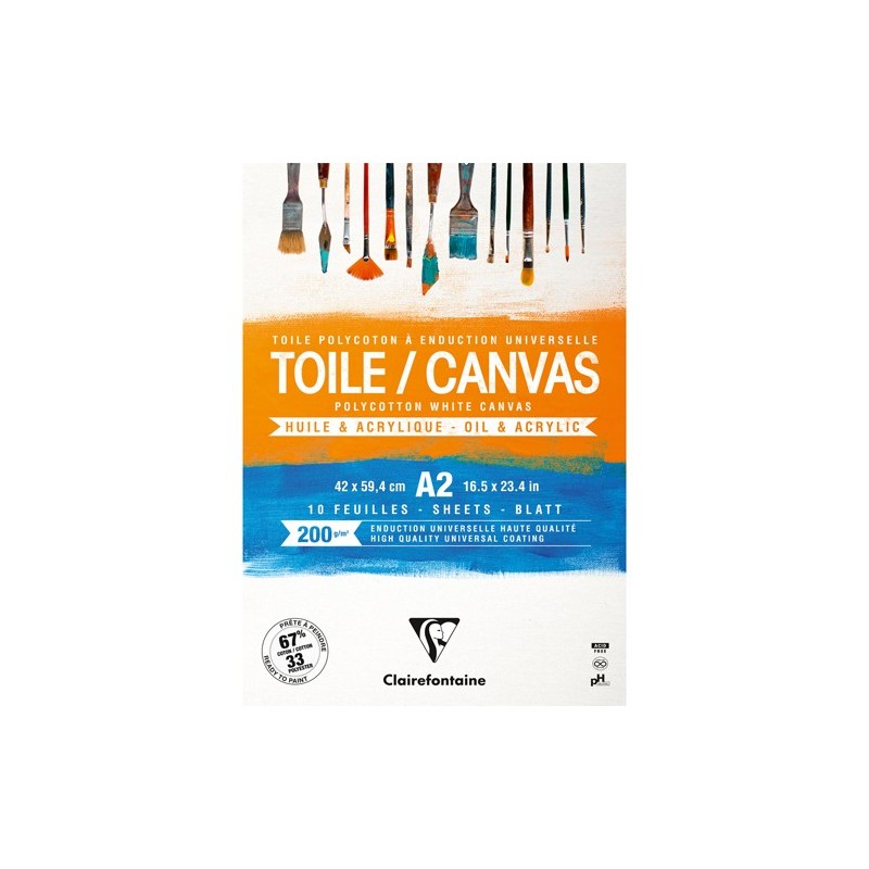 Material Bellas Artes – pintura-y-dibujo - Bloc tela imprimada para óleo y acrílico A2, 200 gr. 10 h. Clairefontaine ** | totena