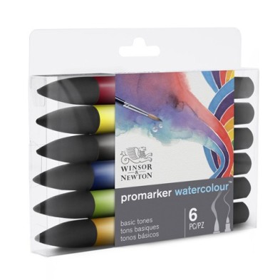 Material Bellas Artes - Pintura - Set 6 Rotuladores acuarela Promarker Winsor & Newton, tonos básicos | totenart.com