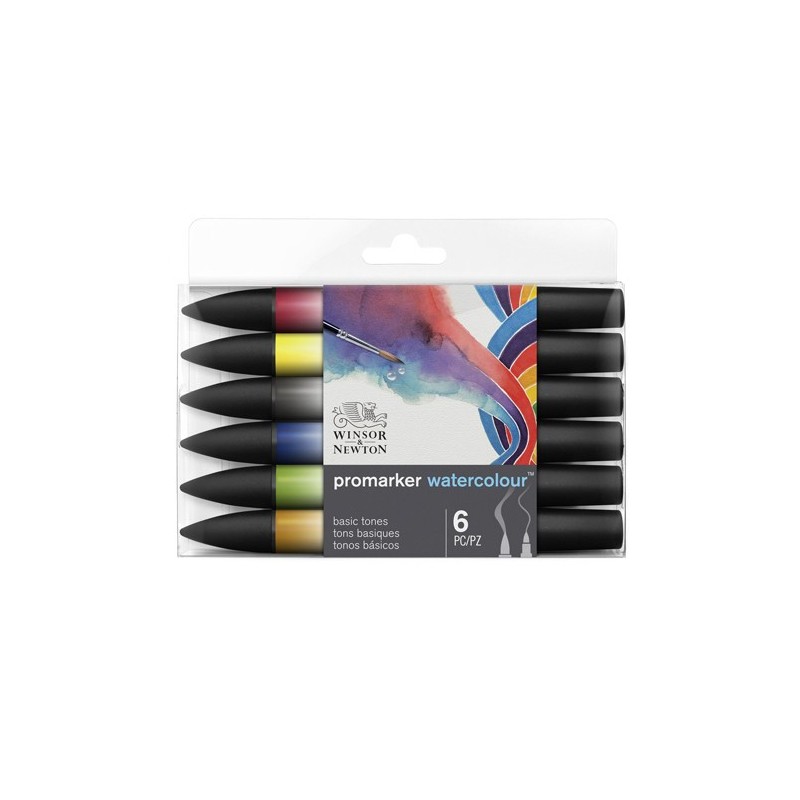 Material Bellas Artes - Pintura - Set 6 Rotuladores acuarela Promarker Winsor & Newton, tonos básicos | totenart.com