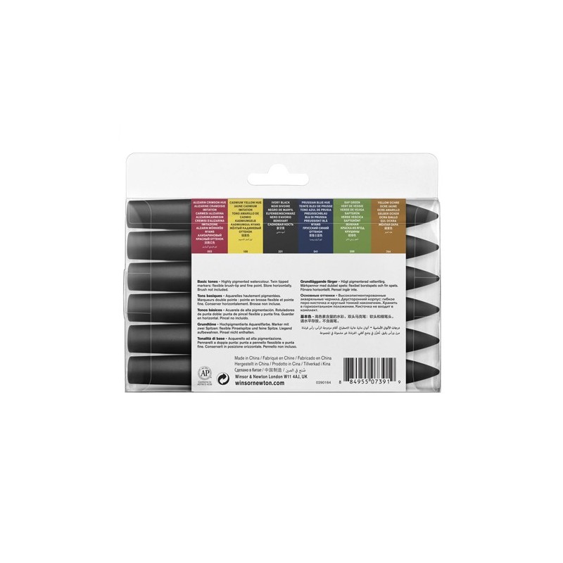 Material Bellas Artes - Pintura - Set 6 Rotuladores acuarela Promarker Winsor & Newton, tonos básicos | totenart.com