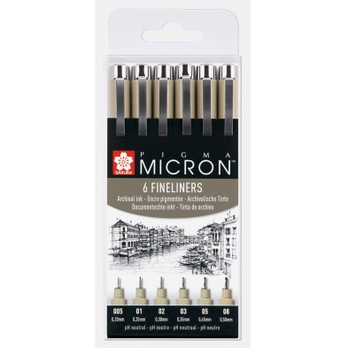 Set 6 rotuladores negros Pigma Micron Sakura (005, 01, 02, 03, 04 y 05) - totenart.com