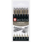Set 6 rotuladores negros Pigma Micron Sakura (005, 01, 02, 03, 04 y 05) - totenart.com