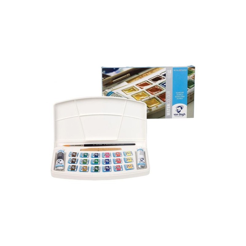 Material Bellas Artes - Pintura - Caja con 18 acuarelas Van Gogh 1/2 godet y 2 tubos y pincel | totenart.com