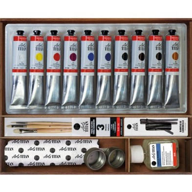 Material Bellas Artes - Pintura - Caja de madera con 10 colores óleo Titan extra fino (60 ml) | totenart.com