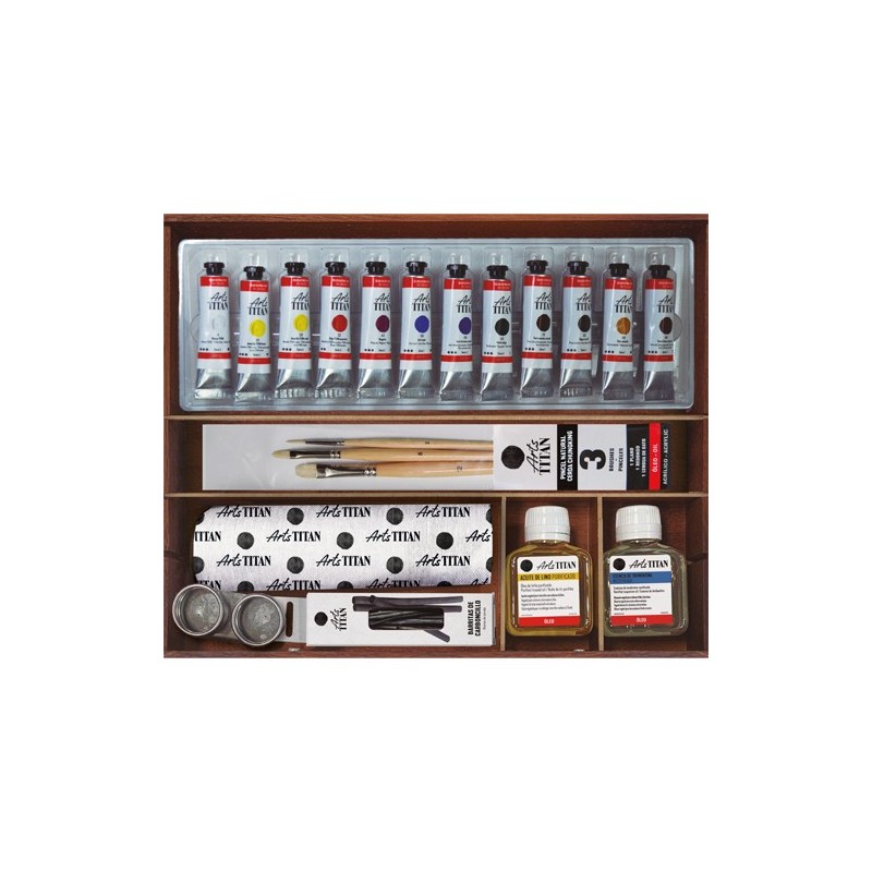 Material Bellas Artes - Pintura - Caja de madera con 12 colores óleo Titan extra fino (20 ml) | totenart.com