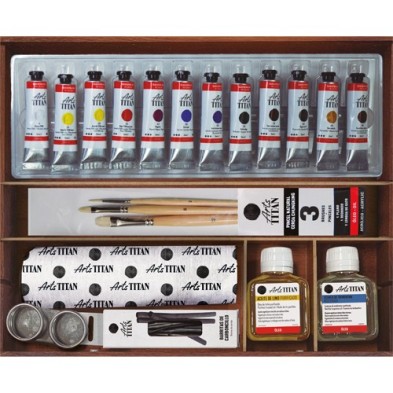 Material Bellas Artes - Pintura - Caja de madera con 12 colores óleo Titan extra fino (20 ml) | totenart.com