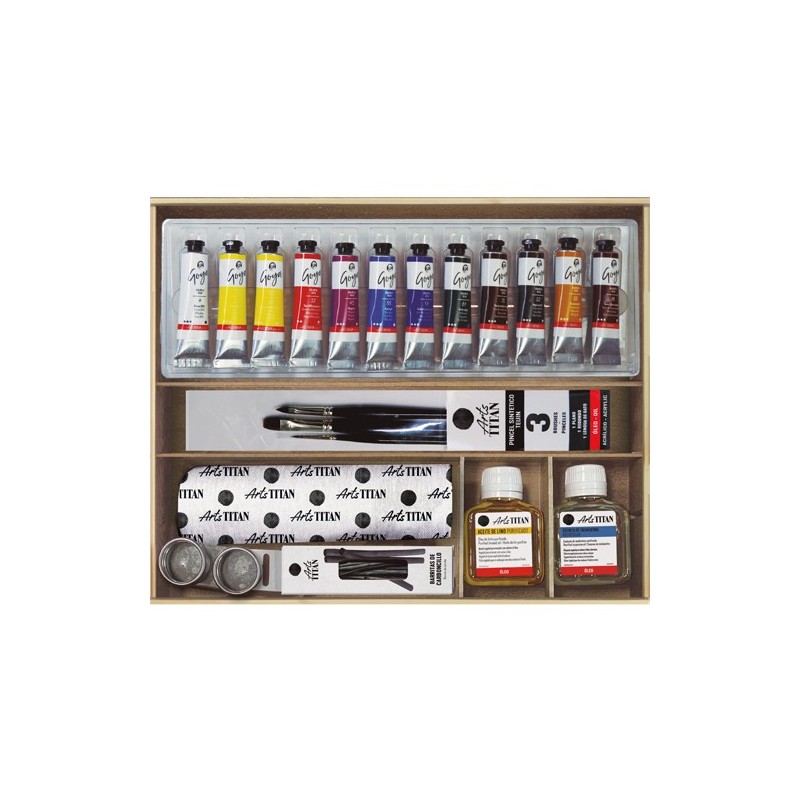 Material Bellas Artes - Pintura - Caja de madera con 12 colores óleo Titan Goya (20 ml) | totenart.com