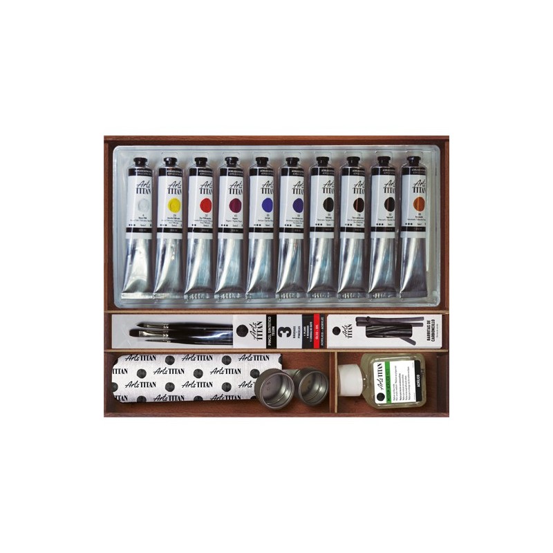 Material Bellas Artes - Pintura - Caja de madera con 10 colores acrílico Titan extra fino (60 ml) | totenart.com