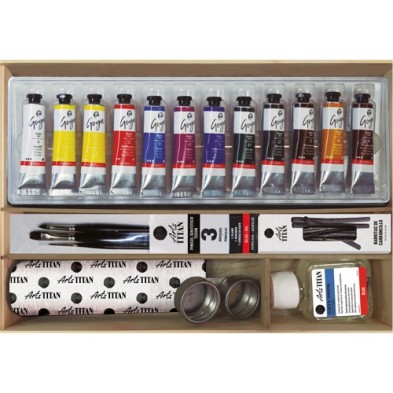 Material Bellas Artes - Pintura - Caja de cartón con 12 colores óleo Titan Goya (20 ml) | totenart.com