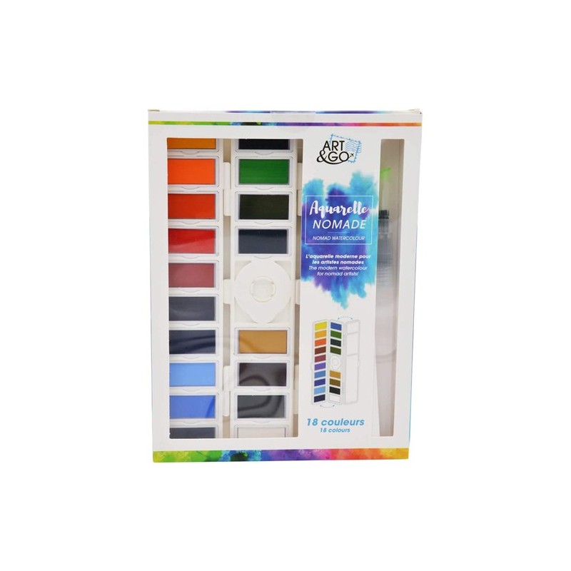 Material Bellas Artes - Pintura - Caja Acuarelas Nomad acordeón, 18 colores, ART & GO | totenart.com