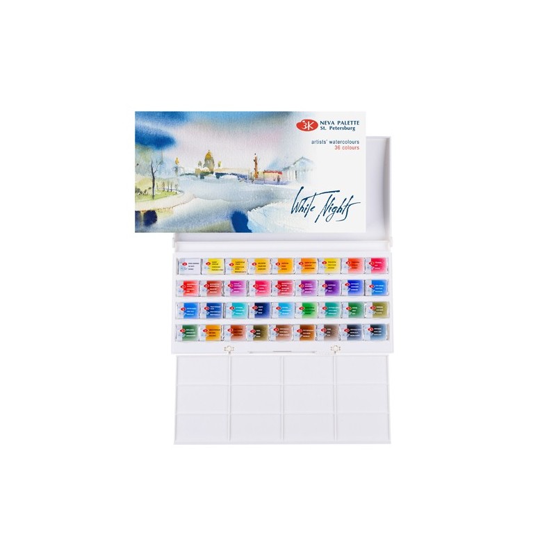 Material Bellas Artes - Pintura - Set acuarela 36 godets, estuche de plástico, White Nights | totenart.com