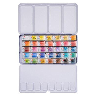 Material Bellas Artes - Pintura - Set acuarela 35 godets, estuche de metal, Celeste, White Nights | totenart.com