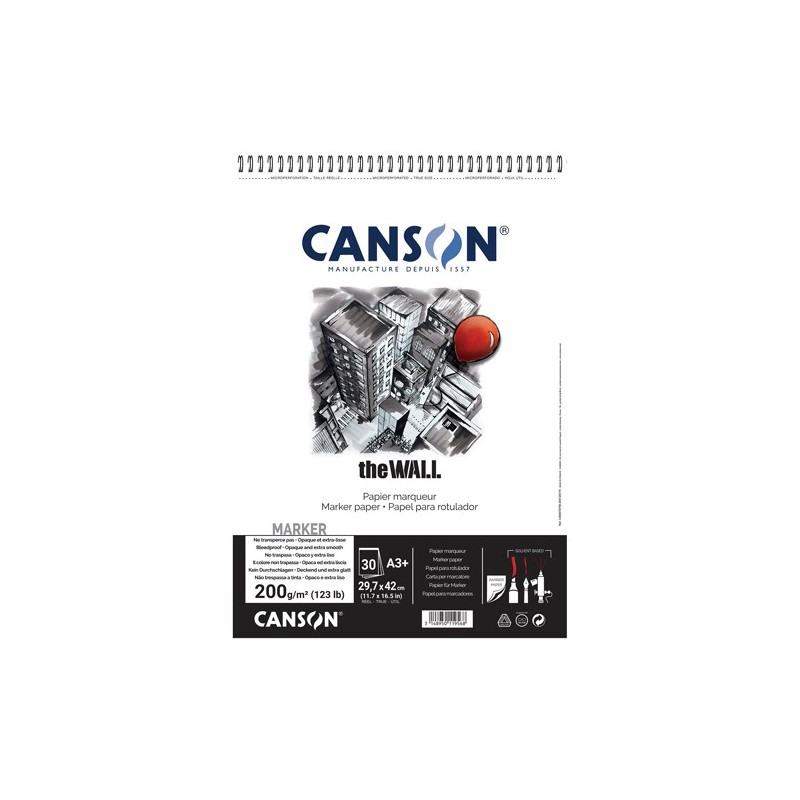 Material Bellas Artes – pintura-y-dibujo - Canson The Wall (Block), Extraliso, 30h., 200 gr., A3+ | totenart.com