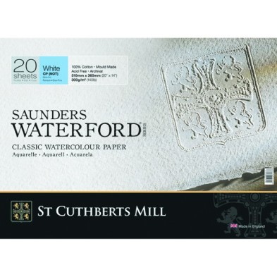 Material Bellas Artes - Pintura - Bloc Acuarela Saunders Waterford, 300 gr, 31x23 cm, 20 hojas, grano fino, Blanco natural | tot