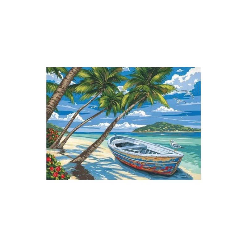 Material Bellas Artes - Pintura - Pintar por números kit cuadro \"Barco bajo los cocoteros\", 40x50cm, Figured\'Art | totenart.c