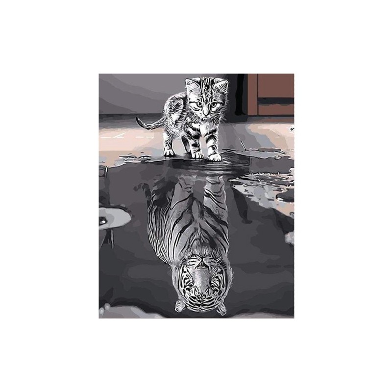 Material Bellas Artes - Pintura - Pintar por números kit cuadro \"Gatito reflejo tigre\", 40x50cm, Figured\'Art | totenart.com