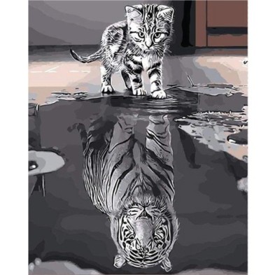 Material Bellas Artes - Pintura - Pintar por números kit cuadro \"Gatito reflejo tigre\", 40x50cm, Figured\'Art | totenart.com