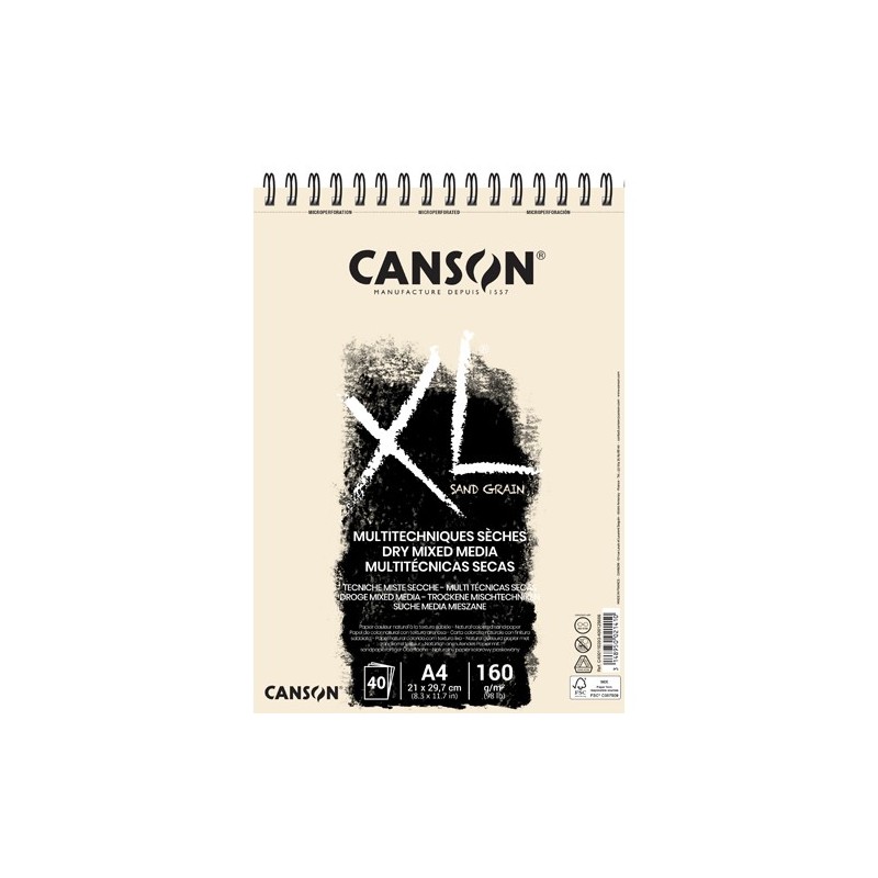 Material Bellas Artes – pintura-y-dibujo - Bloc XL Sand Grain natural Canson, 40 hojas, 160 gr., A4 (anillas) | totenart.com
