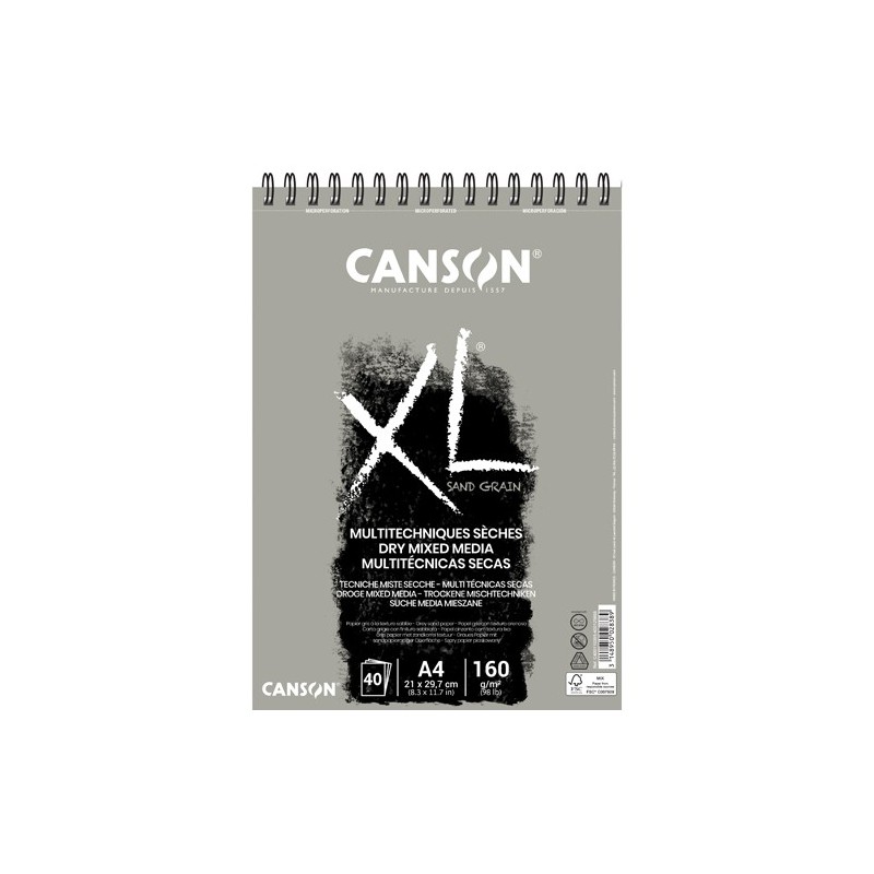 Material Bellas Artes – pintura-y-dibujo - Bloc XL Sand Grain gris Canson, 40 hojas, 160 gr., A4 (anillas) | totenart.com