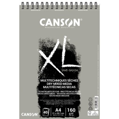 Material Bellas Artes – pintura-y-dibujo - Bloc XL Sand Grain gris Canson, 40 hojas, 160 gr., A4 (anillas) | totenart.com