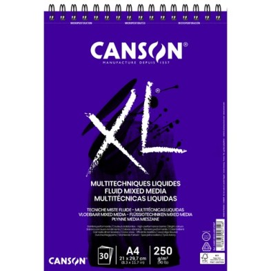 Material Bellas Artes – pintura-y-dibujo - Bloc XL Multitécnicas Líquidas Canson, 30 hojas, 250 gr., A4 (anillas) | totenart.com