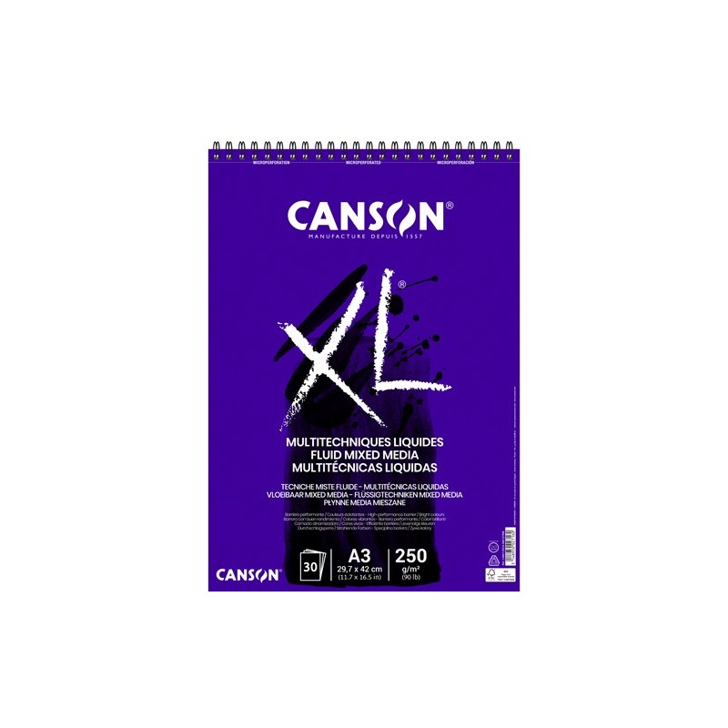 Material Bellas Artes – pintura-y-dibujo - Bloc XL Multitécnicas Líquidas Canson, 30 hojas, 250 gr., A3 (anillas) | totenart.com