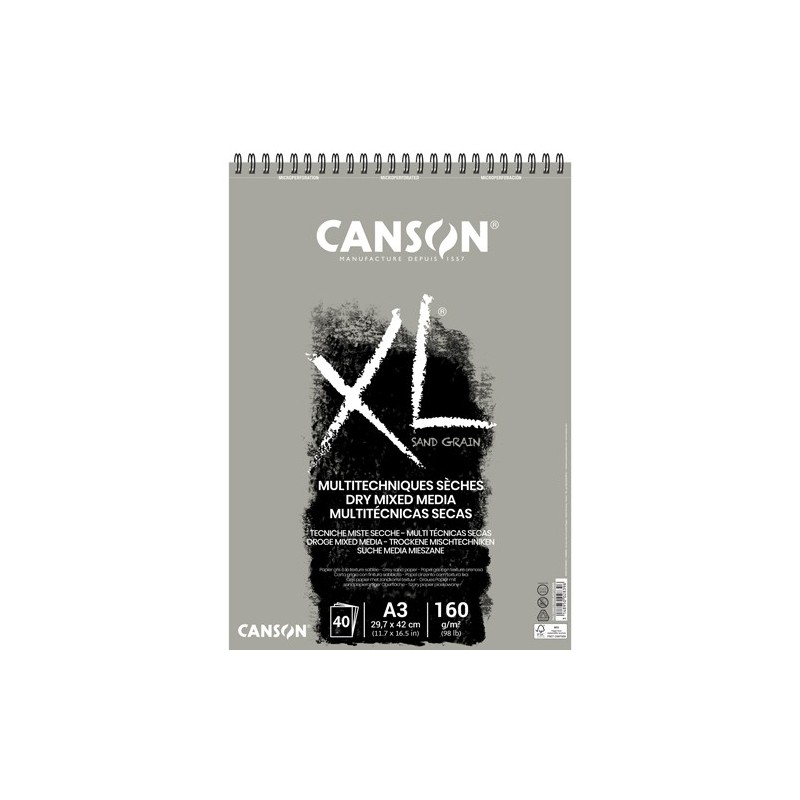 Material Bellas Artes – pintura-y-dibujo - Bloc XL Sand Grain gris Canson, 40 hojas, 160 gr., A3 (anillas) | totenart.com