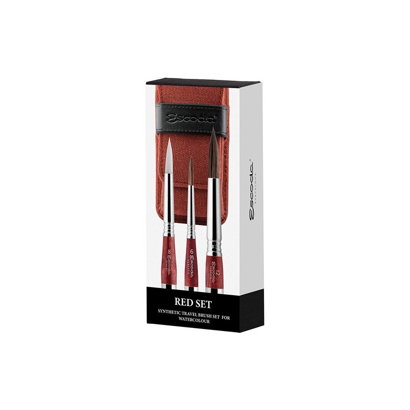 Material Bellas Artes - Pintura - Set 3 pinceles para acuarela de viaje Escoda con estuche rojo | totenart.com