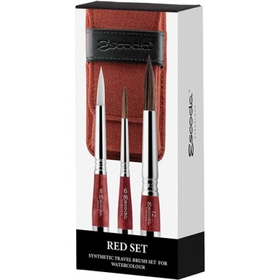 Material Bellas Artes - Pintura - Set 3 pinceles para acuarela de viaje Escoda con estuche rojo | totenart.com