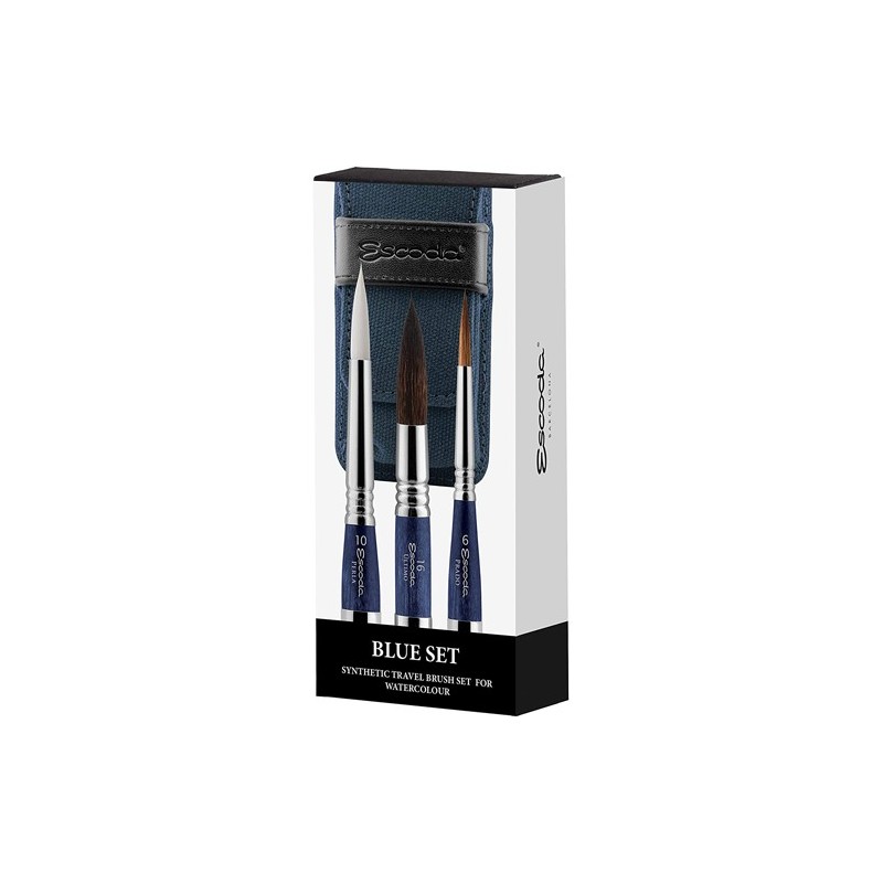 Material Bellas Artes - Pintura - Set 3 pinceles para acuarela de viaje Escoda con estuche azul | totenart.com